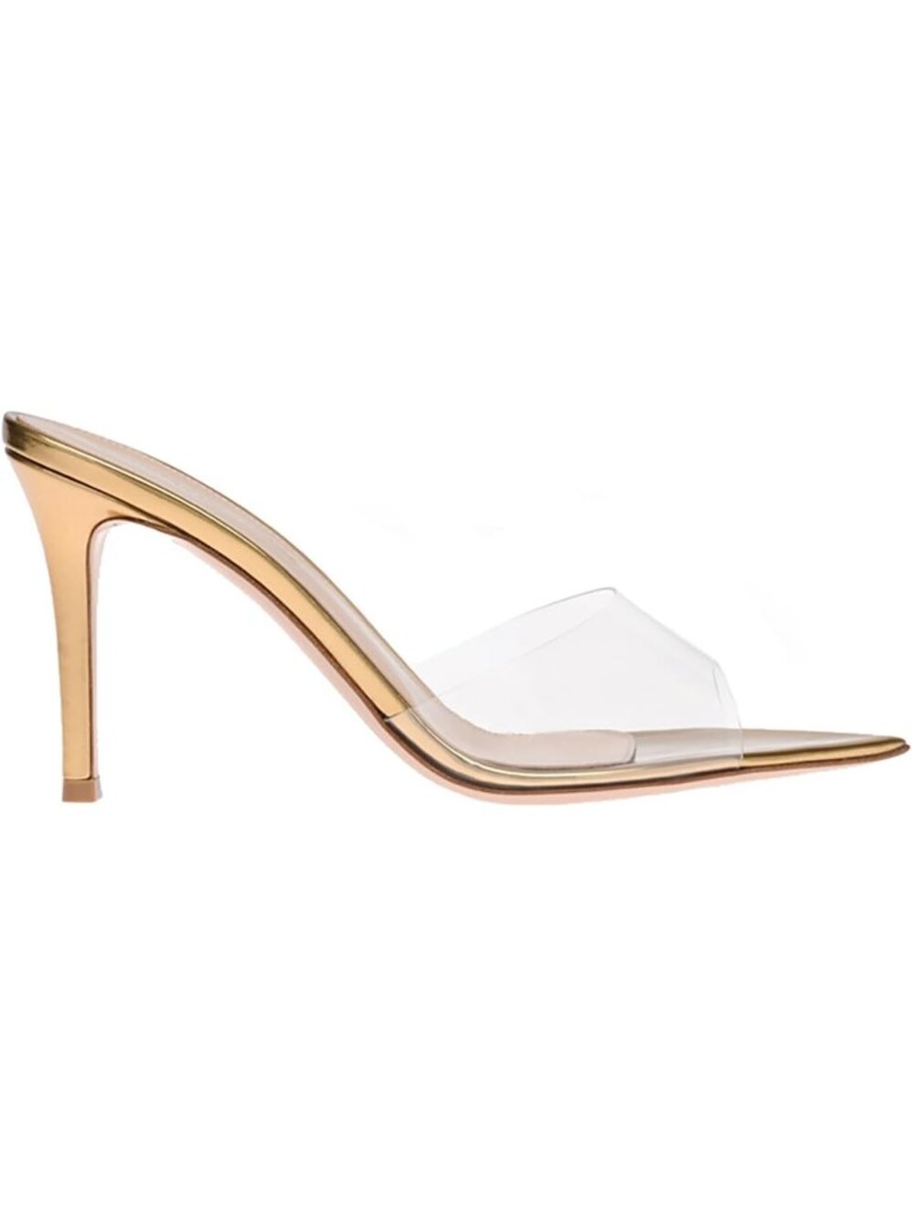 Women's Gold Clear Pointed Open Toe Stiletto Heel Slide Sandals Transparent